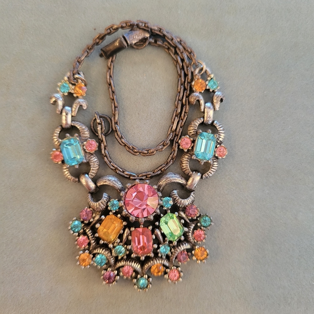 RESERVED Coro Necklace ~ Fruit Salad Colorful Rhinestones ~ Vintage ~ Pretty! - Picture 2 of 11